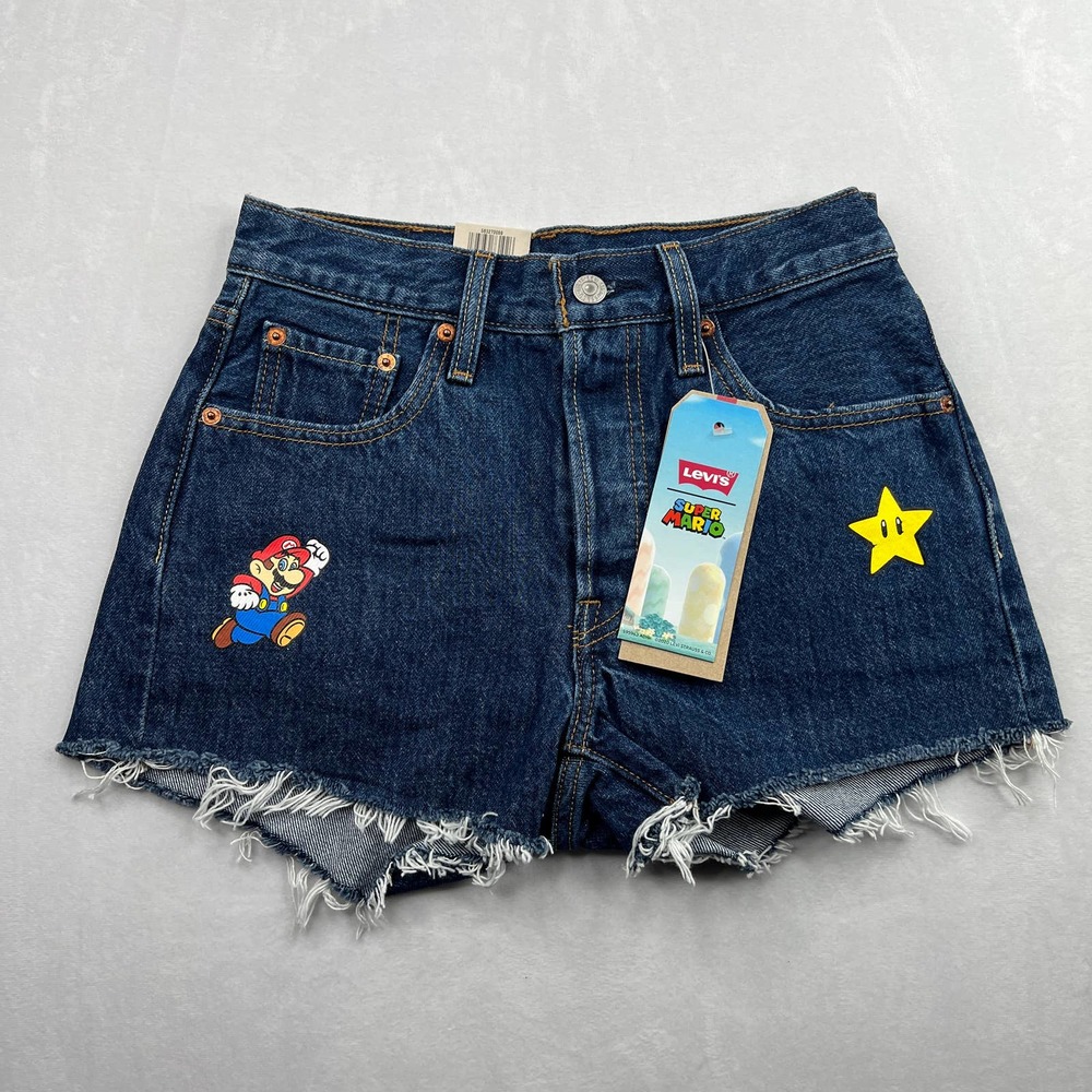 Levi's x Super Mario Women's 501 High Rise Shorts Size 24 - Picture 1 of 8